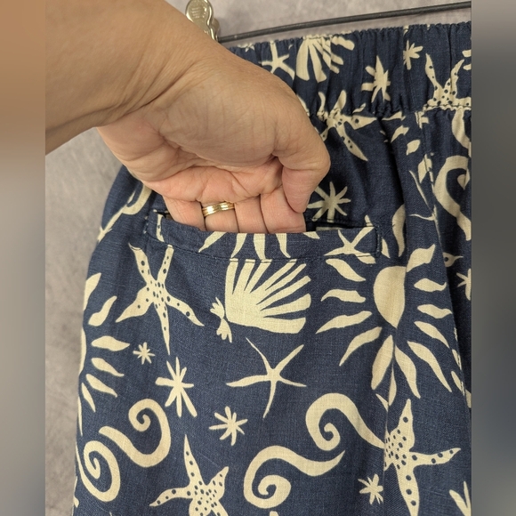 C&C California Size Medium 100% Linen Wide Leg Trouser Pants Ocean Design - Picture 7 of 12